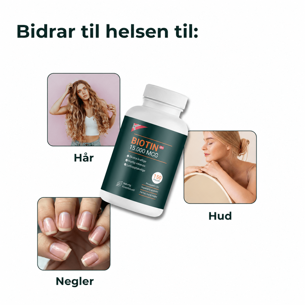 AVA Biotin 15 000 MCG – Høystyrke biotinkapsler for sunt hår, hud og negler - AVABeauty.no